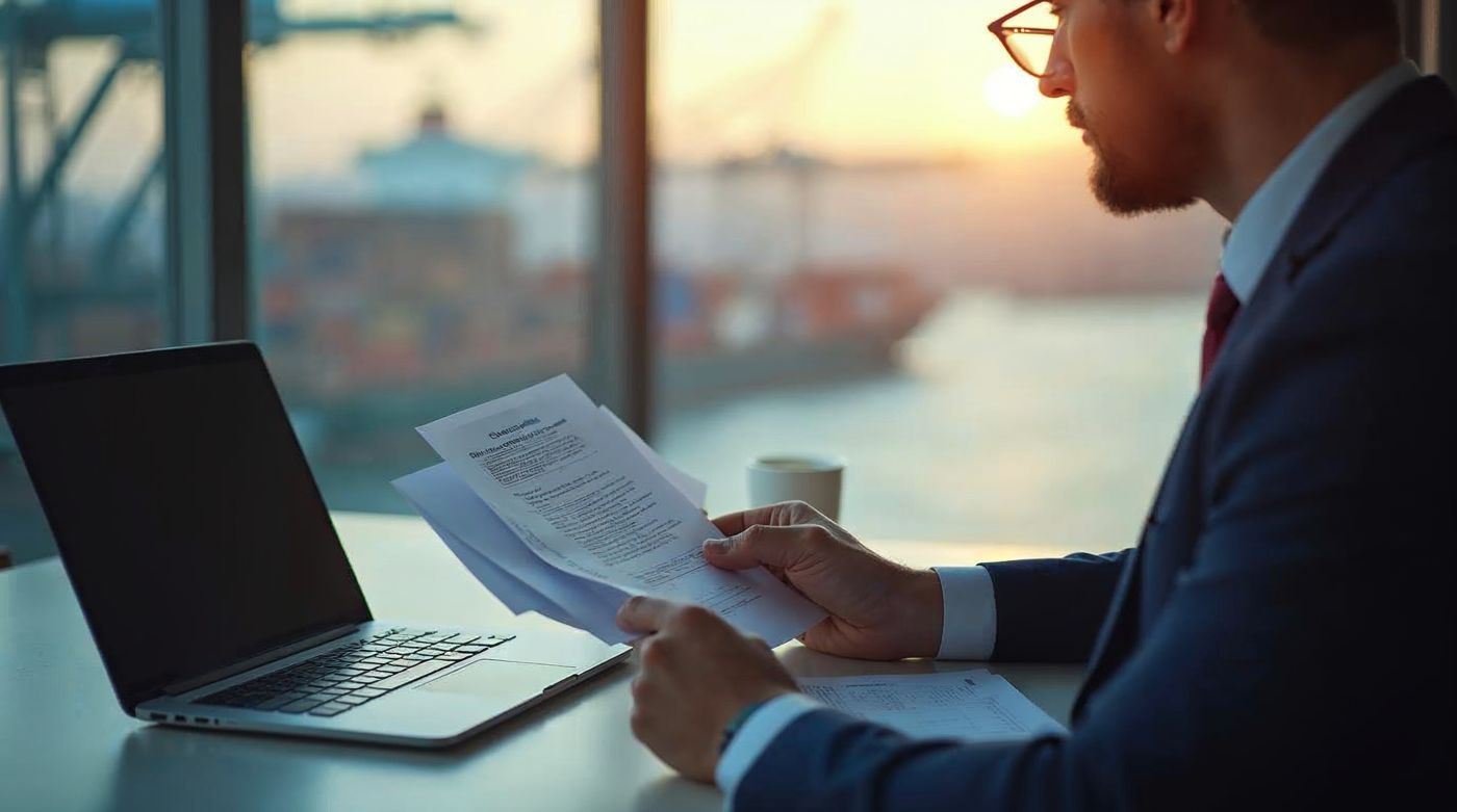 Customs broker reviewing documents